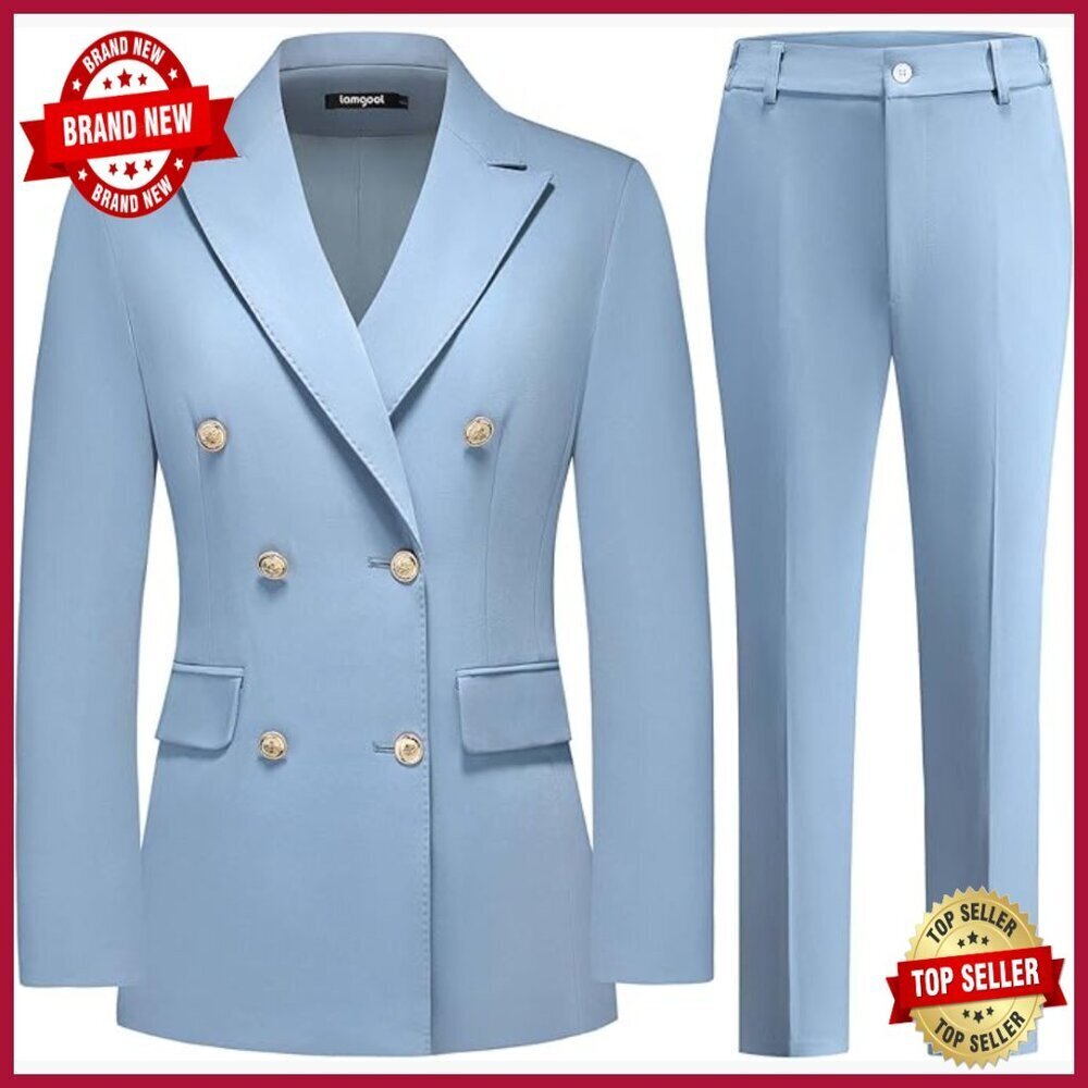 Double Breasted Blazer Pantsuit Set for Business Casual Work Wear